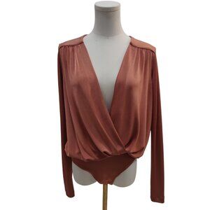 Free People Long Sleeve Coral Sheen Bodysuit